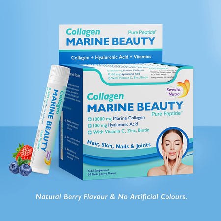 Swedish Nutra Collagen Marine Beauty Hair, Skin, Nails and Joints Natural Berry Flavor 20's