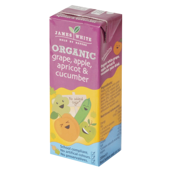 James White Organic Grape Apple Apricot & Cucumber - Tetra 3x200ml