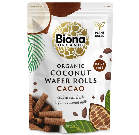 Biona Coconut Wafer Rolls Cacao - 100g