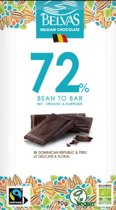 Belvas Belgian 72% Dark Chocolate Bar 90g