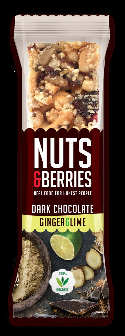 Nuts & Berries Organic Dark Chocolate Ginger & Lime 40g