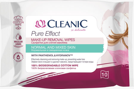Cleanic Pure Effect Moisturizing Make-Up Removal Wipes 10pcs