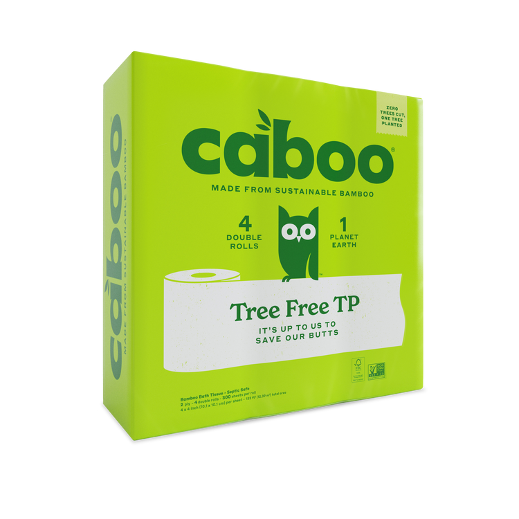 Caboo Bamboo Bath Tissue 2ply - 4 double rolls (300 Sheets) Plastic Free