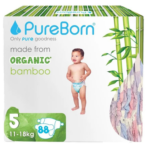 Pure Born Organic Natural Plant Based Bamboo Diaper Size 5, 88s