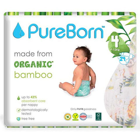Pure Born Organic Natural Plant Based Bamboo Diaper Size 4, 24s