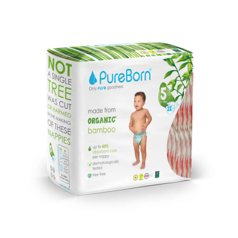Pure Born Organic Natural Plant Based Bamboo Diaper Size 5, 22s