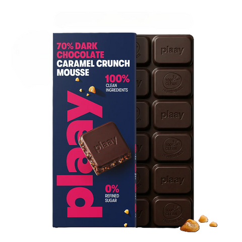 Plaay 70% Dark Chocolate Caramel Crunch Mousse Bar - 80g