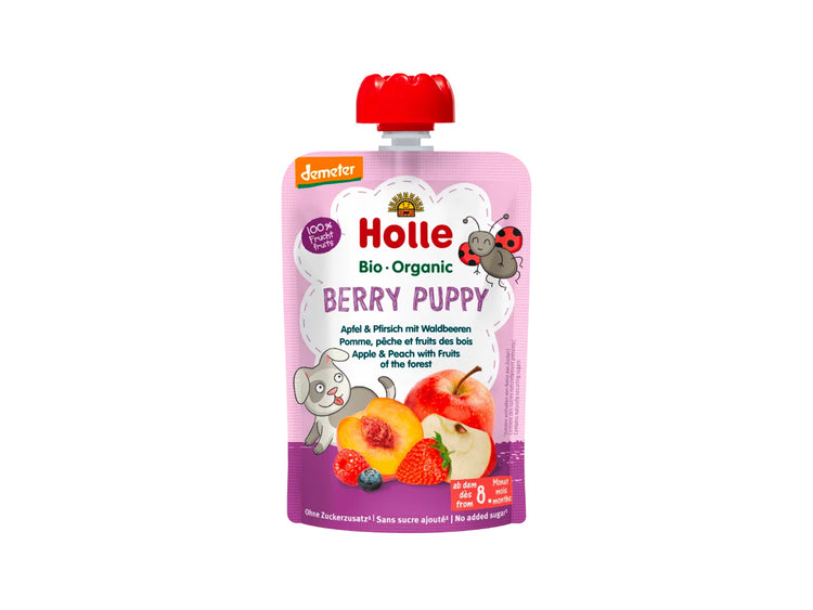 Holle Organic Berry Pupy Apple & Peach with Fruit Forest 100g