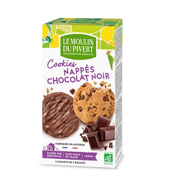 Le Moulin Du Pivert Chocolate Chips Cookies Coated with Dark Chocolate 175g