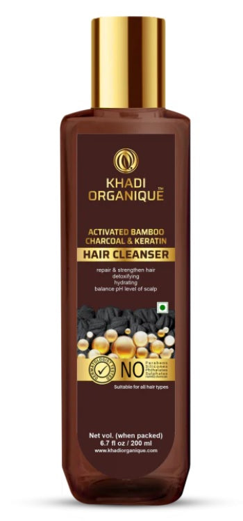 Khadi Organique Activated Bamboo Charcoal & Keratin Hair Cleanser 200ml