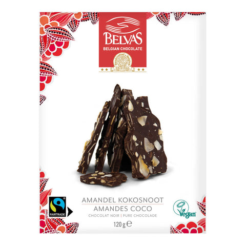 Belvas Belgian chocolate packaging with chocolate bars and brand logo on a white background