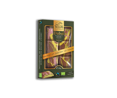 Box of Belvas Dubai Pistachio Semi Dark Chocolate