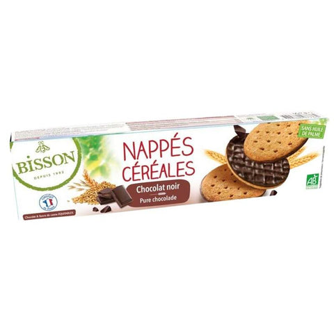 Bisson Nappés Céréales dark chocolate topped organic biscuits 125g pack
