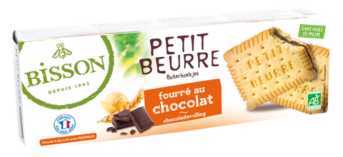 Bisson organic Petit Beurre biscuits with dark chocolate filling, 150g box - Biorganic Dubai