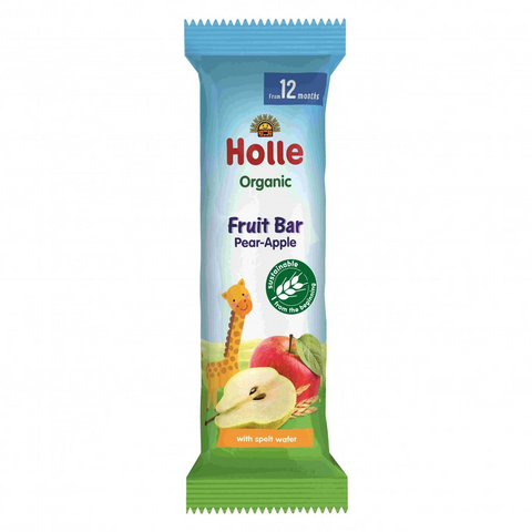 Holle Organic Fruit Bar Pear-Apple 25g with spelt wafer, snack bar for toddlers from 12 months