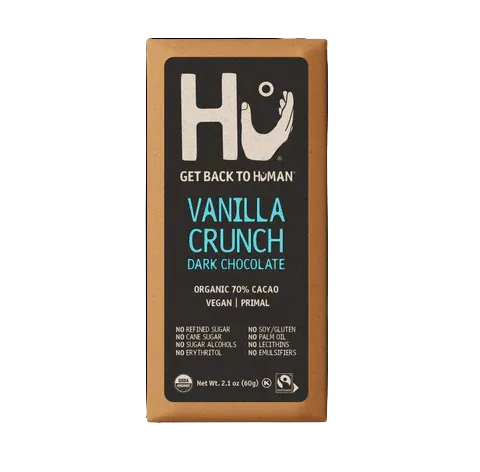 Hu Organic Vanilla Crunch Dark Chocolate Bar, healthy vegan chocolate, 60g, Biorganic Dubai