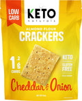 Keto Naturals Almond Flour Crackers Cheddar & Onion 64g pack, low carb