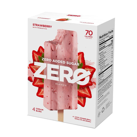 Keto strawberry ice cream bar, zero added sugar ice cream, low calorie ice cream bar that contains probiotics