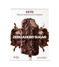 Keto triple chocolate ice cream crunch, zero added sugar ice cream bar,  low sugar dessert.