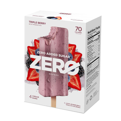Keto Berries ice cream bar, zero added sugar ice cream, low calorie ice cream bar that contains probiotics