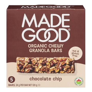Box of Made Good chocolate chip granola bars on a white background
