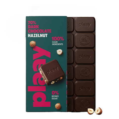 Plaay 70% dark chocolate hazelnut bar, 80g - Biorganic Dubai
