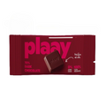 Dark chocolate bar packaging with 'plaay' branding, 0% refined sugar, organic, and healthy