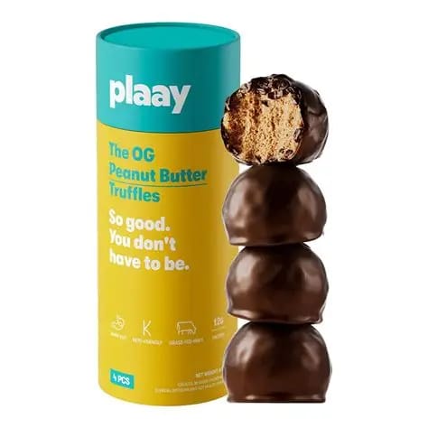 Plaay OG Peanut Butter Truffles 60g – keto-friendly, gut-friendly, 12g protein. Classic peanut butter & chocolate. Shop now at Biorganic Dubai.