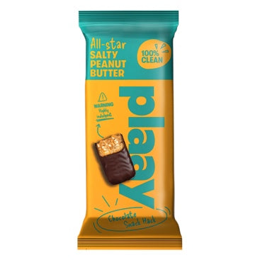 Plaay All-Star Salty Peanut Butter 100% Clean Chocolate Snack Bar, 35g pack, available at Biorganic Dubai