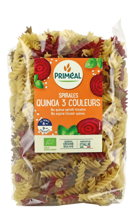 Primeal Organic 3 Colors Wheat Spirals & Quinoa pack,gluten-free, healthy tricolour pasta, 500g, Biorganic Dubai