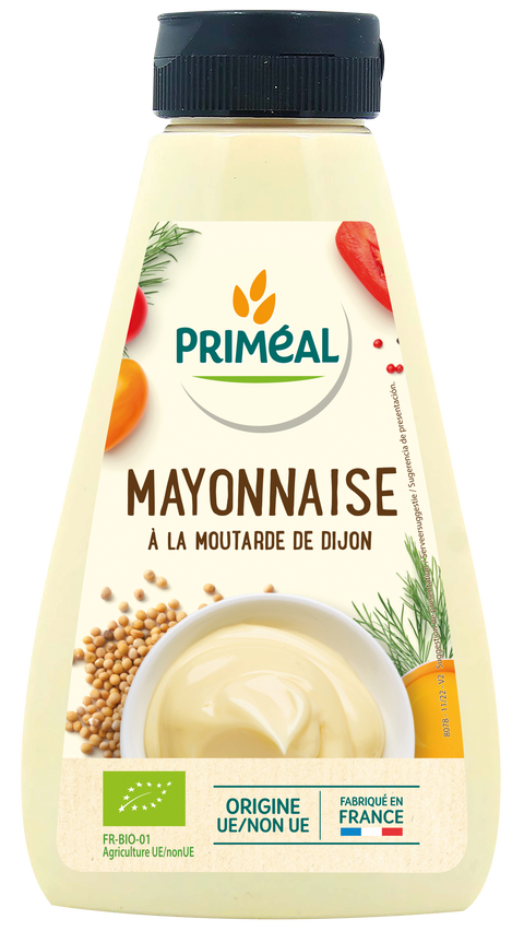 Primeal Organic Mayonnaise with Dijon Mustard bottle, healthy French condiment, 315g, Biorganic Dubai