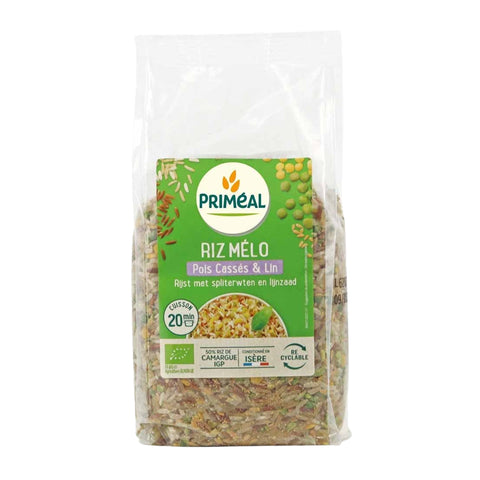 Primeal Organic Melo Rice with Split Peas & Flaxseeds pack, healthy grain blend, 500g, Biorganic Dubai