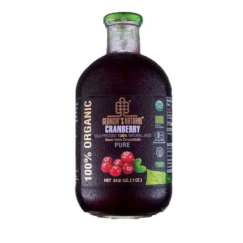 Bottle of Georgia's Natural Cranberry juice on a white background