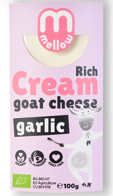 Mellow Organic Rich Goat Cream Cheese with Garlic pack, 100g, Biorganic