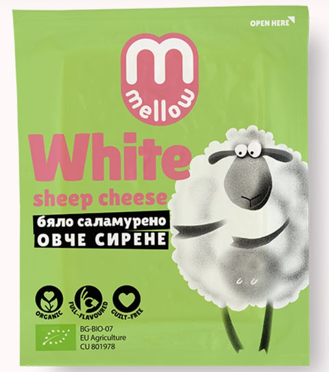 Mellow Organic White Sheep Cheese pack, brined feta-style, 200g, Biorganic