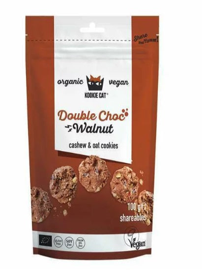 Kookie Cat Organic Double Chocolate Walnut Cashew and Oat Cookies 100g