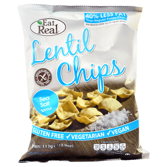 Eat Real Lentil Chips Sea Salt 113g, Gluten Free