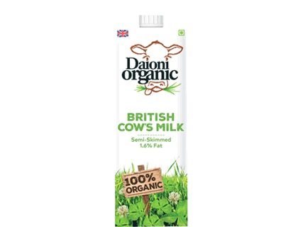 Daioni Organic British Cow's Milk Semi-Skimmed 1.6% Fat 1L