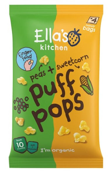Ella's Kitchen Organic Puff Pops - Peas & Sweetcorn 10mnths+ 36g (4x9g)