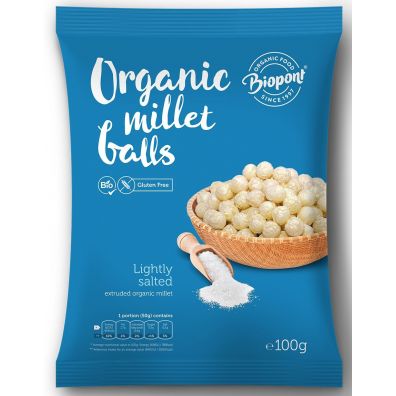 Biopont Gluten Free Extruded Millet Balls Lightly Salted Organic 100g