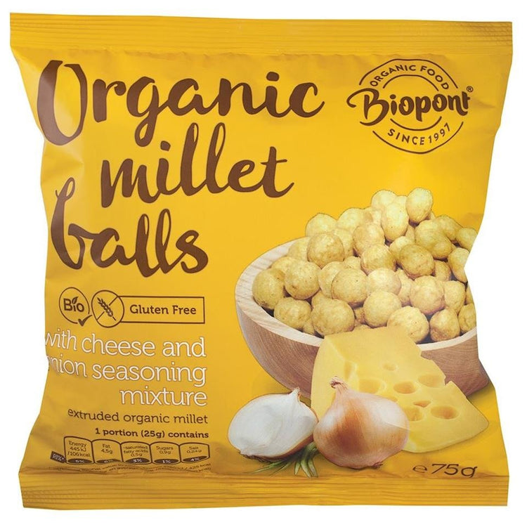 Biopont Gluten Free Extruded Millet Balls with Cheese&Onion Organic 75g