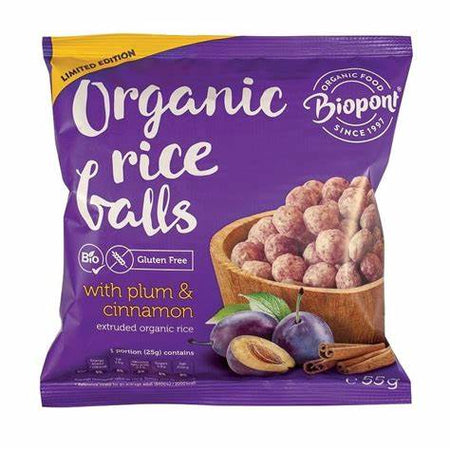 Biopont Gluten Free Rice Balls with Plum & Cinnamon Organic 55g