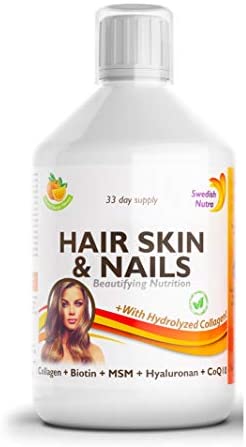 Swedish Nutra Hair, Skin & Nails with Hydrolyzed Collagen Natural Orange Flavor 500ml