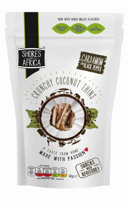Shores Of Africa Coconut Thins Cardamom and Black Pepper 40g