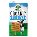 Carton of Arla Organic Full Fat Milk, 1L, with a label stating 'Milk Organic Full Fat' and 'Free from Artificial Hormones & Preservatives'.
