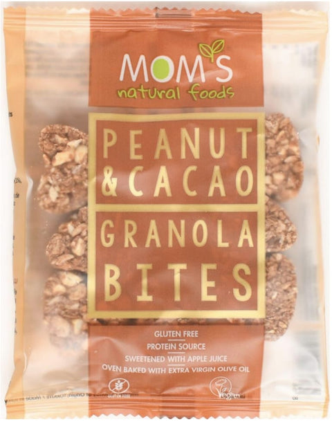 Mom's Natural Foods Peanut & Cacao Granola Bites, gluten free vegan snack, 40g, Biorganic Dubai