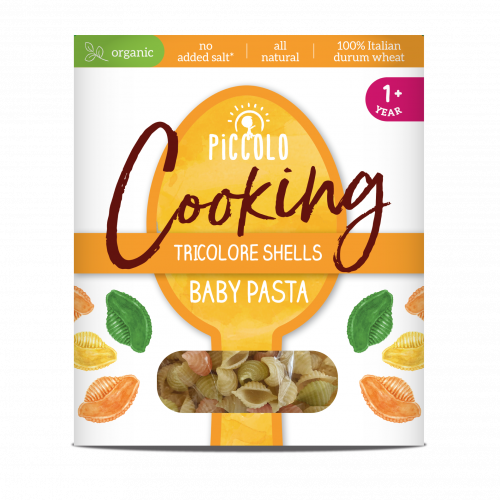 Piccolo Organic Cooking Tricolore Shells Baby Pasta 1 Year + 400g