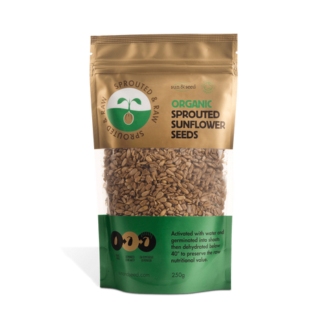 Sun & Seed Organic Sprouted and Raw Sunflower Seeds pouch, 250g pack