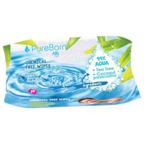 Pure Born Chemical Free Wipes Single 60's